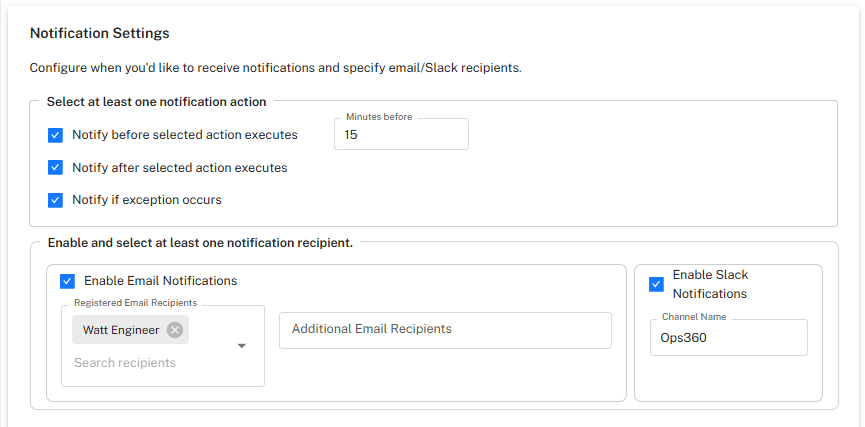 Automation notifications via Slack Teams and email